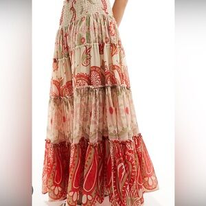 Free People Red and Cream Maxi Skirt